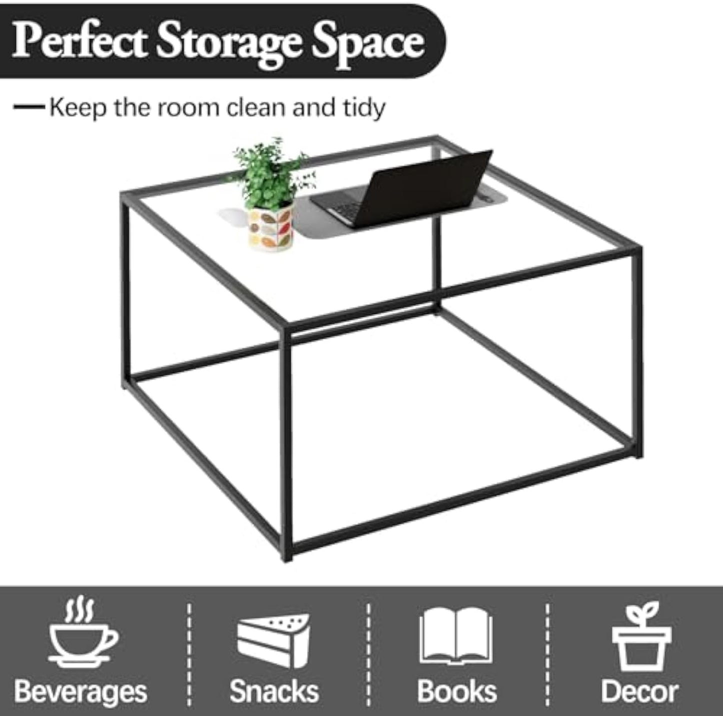 Modern Square Glass Coffee Table – Sleek, Sturdy, and Multi-Functional