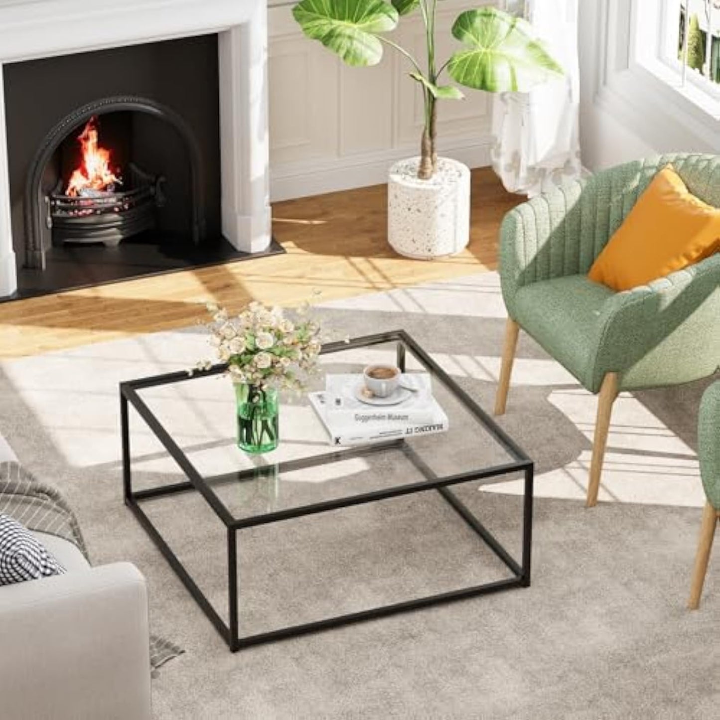 Modern Square Glass Coffee Table – Sleek, Sturdy, and Multi-Functional