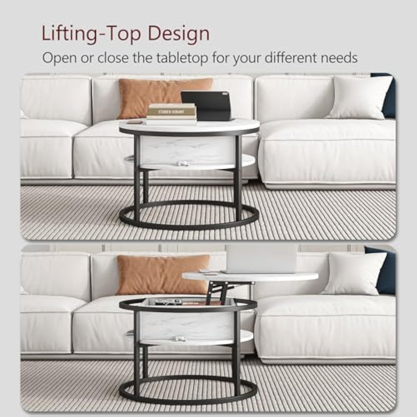Lifting Round Coffee Table – Stylish, Functional, and Space-Saving